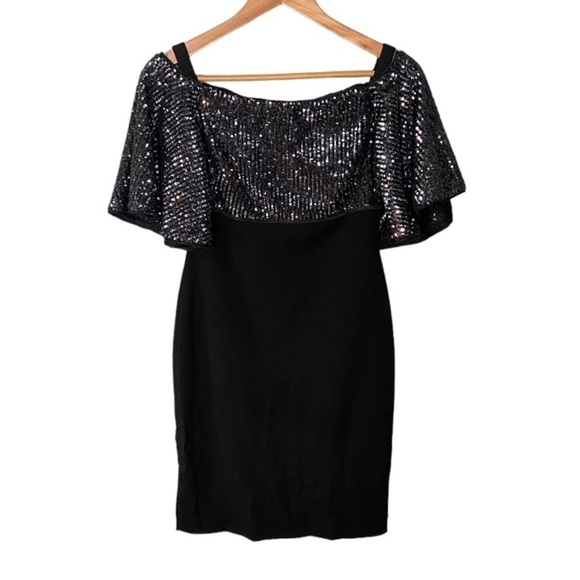 AIDAN MATTOX Sequined Black Mini Dress - Picture 1 of 12
